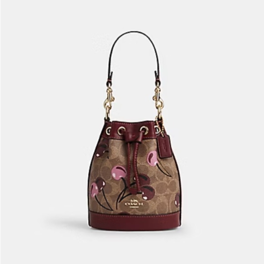 Coach Cherry Print Bucket Bag  MINI BUCKET BAG IN SIGNATURE CANVAS